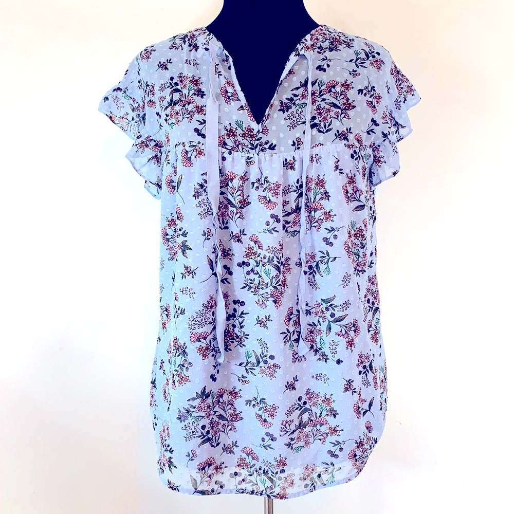 Dr2 By Daniel Rainn Flutter Cap Sleeve Floral Top - image 1